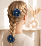 Dark Blue Ribbon Roses with Rhinestones, Cute Toddler Pigtail Elastics, Birthday - Image 1