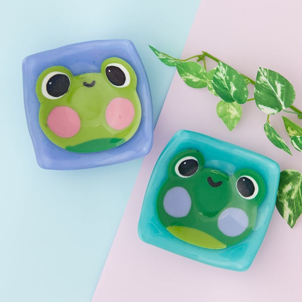 Kawaii Frog Fused Glass Ring Trinket Dish