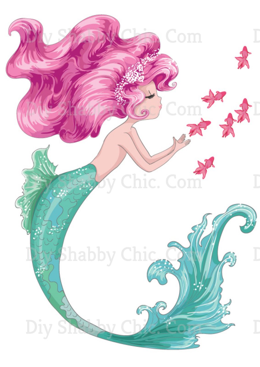 Waterslide Wood Furniture Vintage Image Transfer DIY Shabby Chic Pink Mermaid