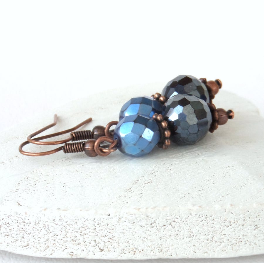 Dangly copper earrings with Preciosa® crystal