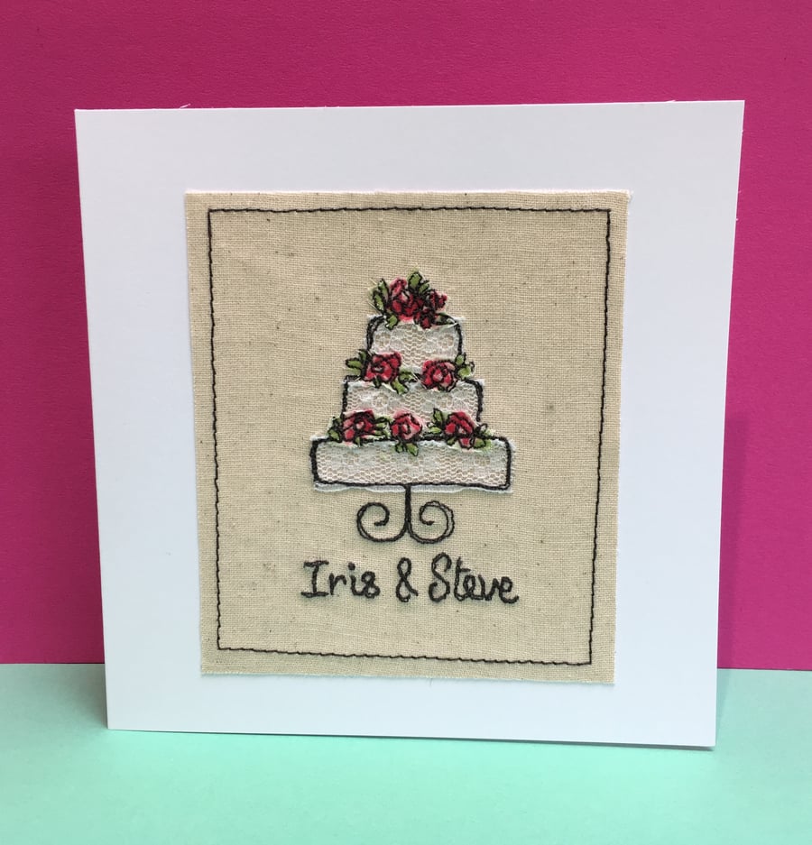 Personalised Wedding Card - Embroidered Wedding Cake