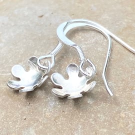 Tiny Little Flowers Sterling Silver Earrings, drop, hook. 6 petal