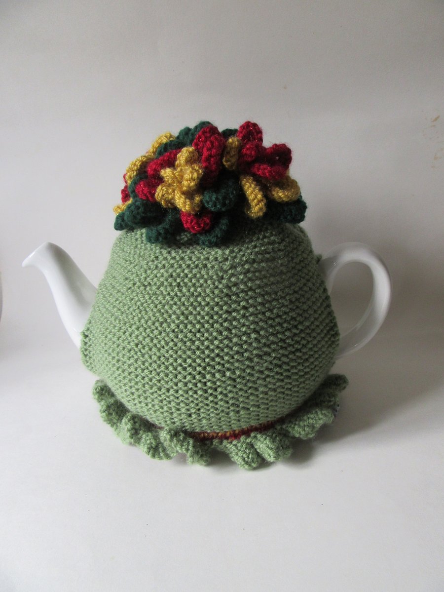 Tea cosy Tea cosie - whirly - twirly Christmas ribbons - red