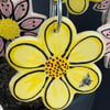 Handmade Stoneware Ceramic Flower Stake - Yellow with Bee