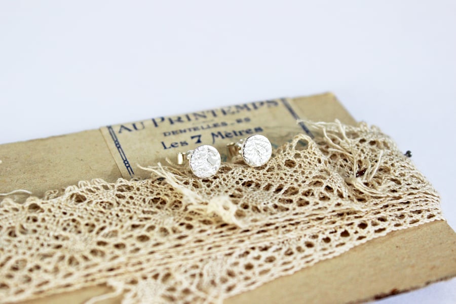 Vintage lace earrings, silver earrings, textured silver