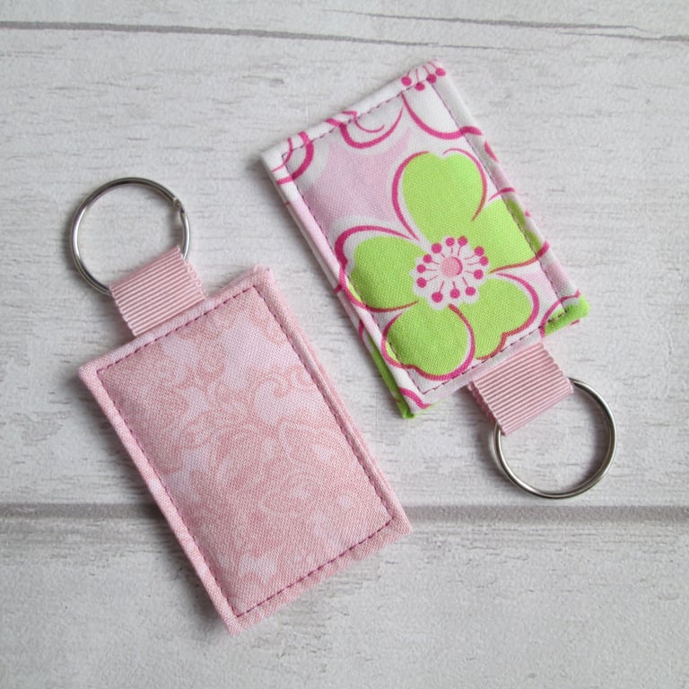 Pair of Pale Pink Fabric Keyrings, Bag Tags, Luggage Tags