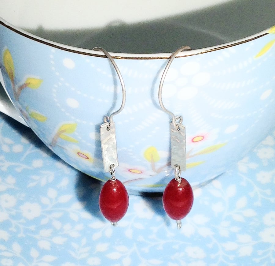 Sterling Silver and Red Topaz Gemstone Earrings (ERGSDGRE2) - UK Free Post