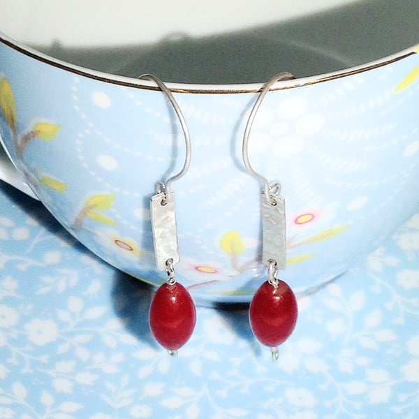 Sterling Silver and Red Topaz Gemstone Earrings (ERGSDGRE2) - UK Free Post