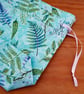 Reusable Fabric Gift Bag - Aqua Botanical Leaf Drawstring Bag - Image 6