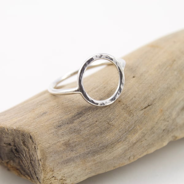 Sterling Silver Hammered Open Circle Ring