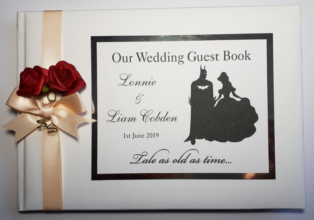 Batman and Belle wedding guest book, superhero wedding book, gift