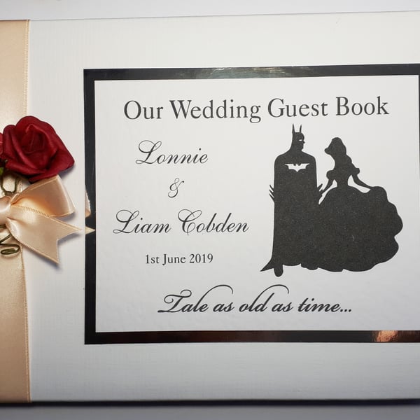 Batman and Belle wedding guest book, superhero wedding book, gift