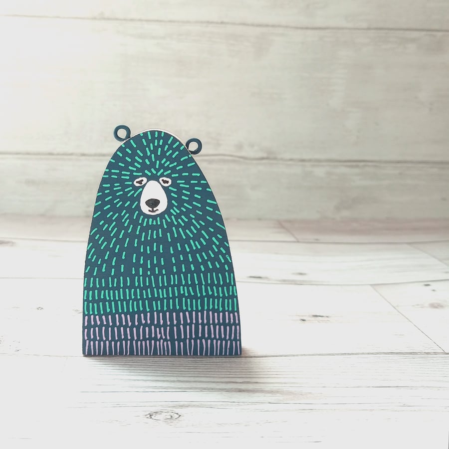 Naive Navy Bear, Handmade Wooden Bear, Reclaimed Wood, Low Waste