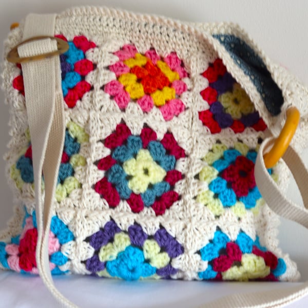 Cream granny square shoulder bag