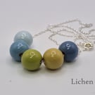 Lichen - hand painted - wooden bead & sterling silver necklace
