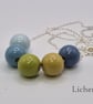 Lichen - hand painted - wooden bead & sterling silver necklace