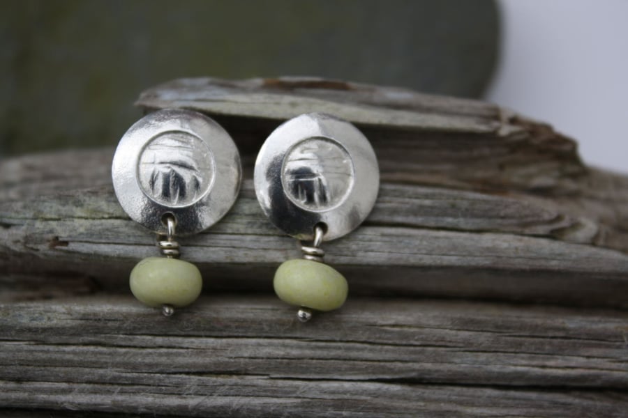 Sterling silver and Butter Jade stud earrings