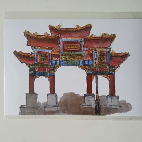 Chinatown Arch Liverpool Watercolour print A5