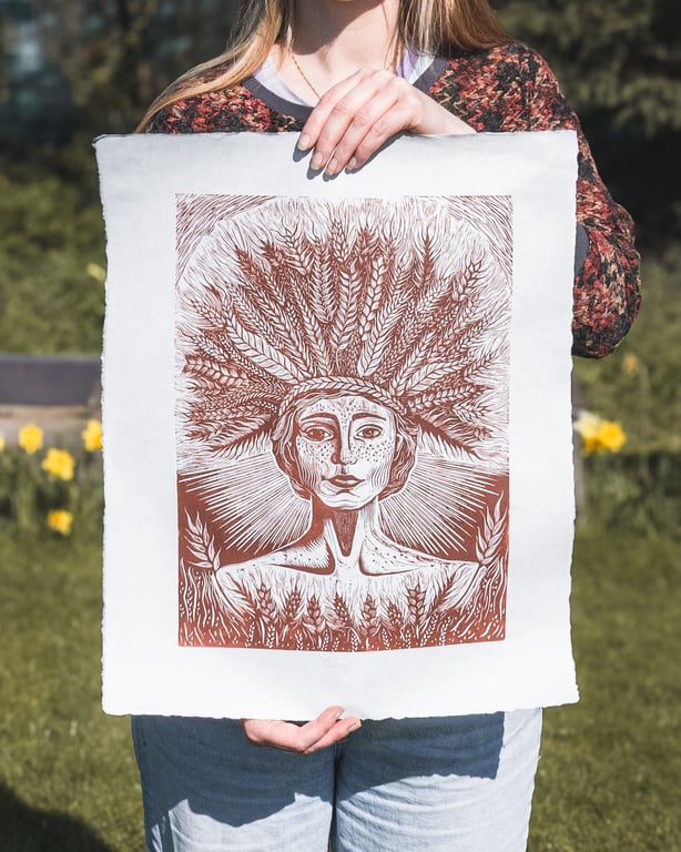 Linocut Print of Demeter - limited edition