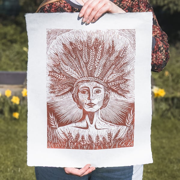 Linocut Print of Demeter - limited edition