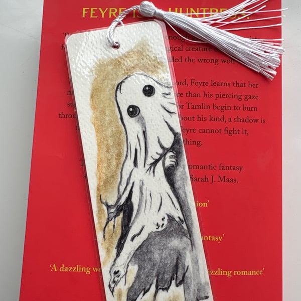 Hand painted watercolour ghost bookmark with Tassel