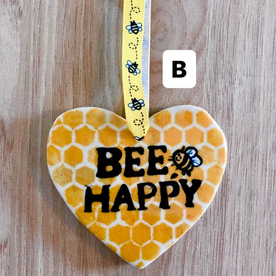 BEE HAPPY-CERAMIC HANGING HEART DECORATION