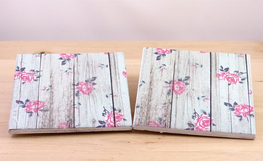 Perfectly Imperfect - Ceramic 'Shabby Roses' Coasters