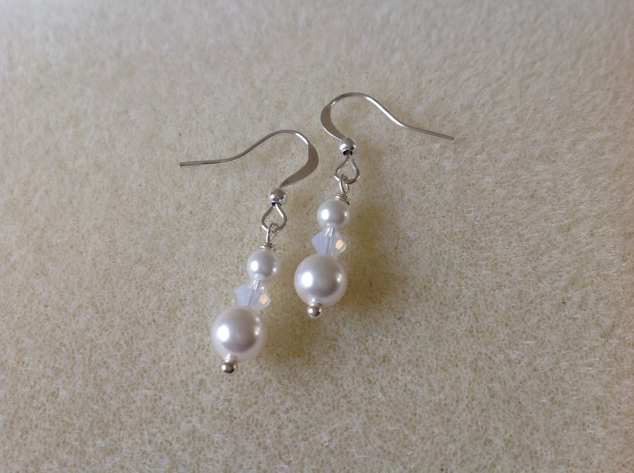 White pearl and crystal drop earrings (Little keepsakes)