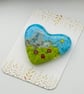 Standing Stones and Red Flowers Fused Glass Heart - Image 1