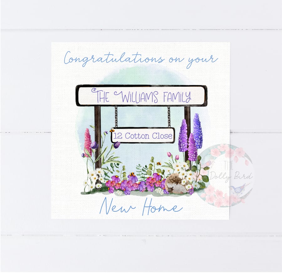 Personalised New Home Floral Street Sign Card