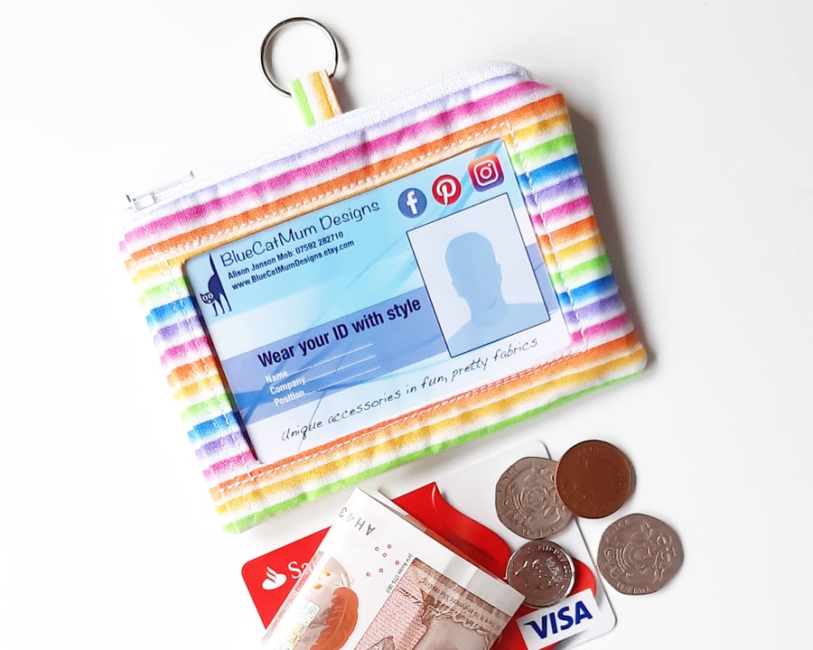 Rainbow Zip purse ID holder, Teacher Gift - Free P&P
