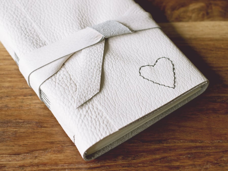 Love Heart Leather Journal, A6 Soft Wrap Hand Embroidered Book 6x4