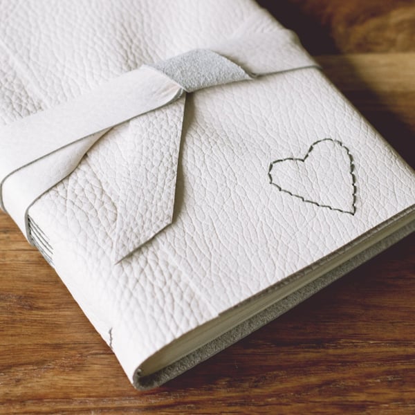 Love Heart Leather Journal, A6 Soft Wrap Hand Embroidered Book 6x4