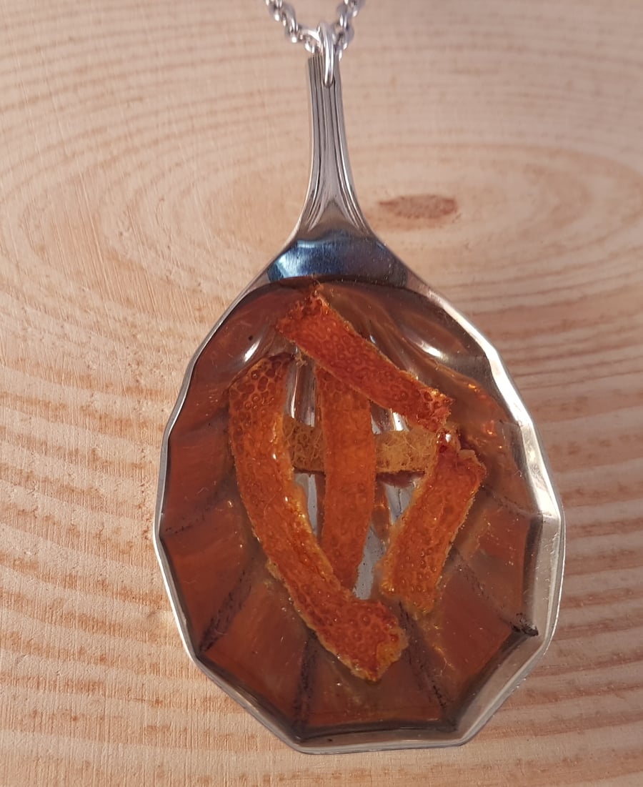 Upcycled Silver Plated Fluted Spoon with Orange Peel in Resin SPN071707