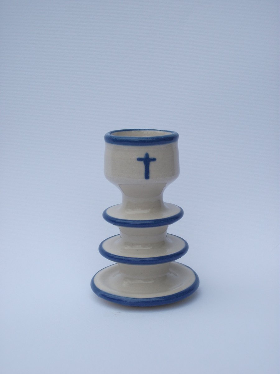 Blue Christening or New Baby Candlestick