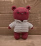 Burgandy Crocheted Bear in Custom Jumper, Handmade Keepsake Teddy