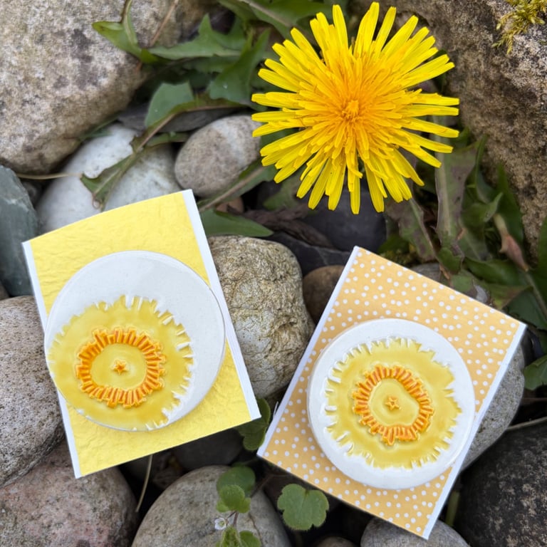 Handmade Ceramic Dandelion brooch, Hand Made Pottery Badge