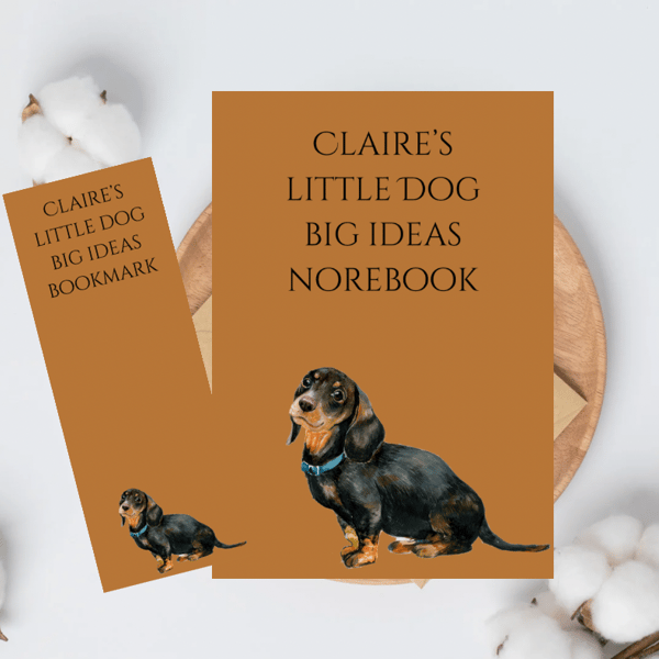 Dachshund Notebook and Bookmark Set , A6 Lined Pages personalised notebook