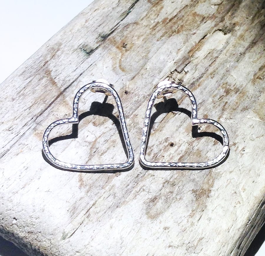 Sterling Silver Heart Stud Earrings (ERSSSTHT1) - UK Free Post