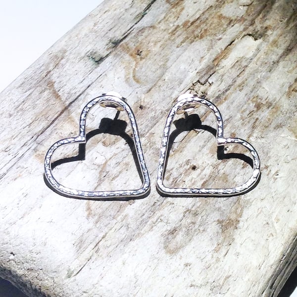 Sterling Silver Heart Stud Earrings (ERSSSTHT1) - UK Free Post