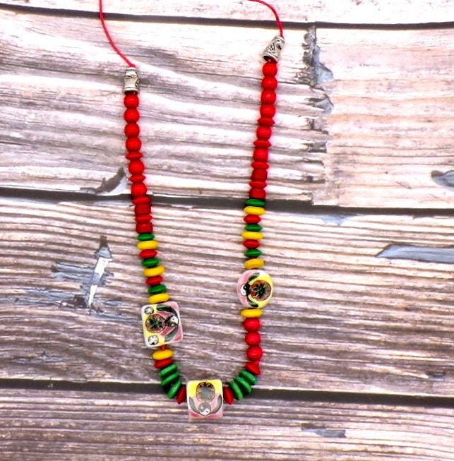 Handmade Hemp Necklace Painted Ceramic Yin Yang Beads, Boho Hippie