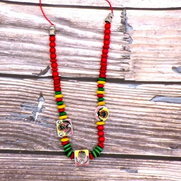 Handmade Hemp Necklace Painted Ceramic Yin Yang Beads, Boho Hippie