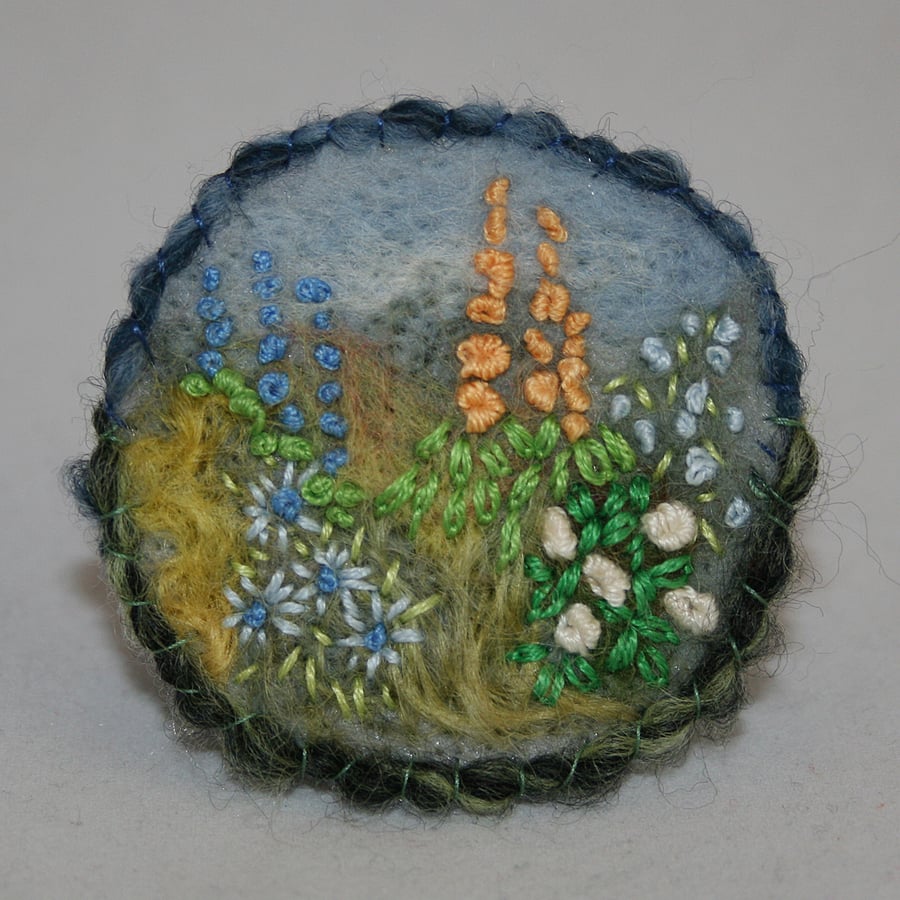 Embroidered Garden Brooch - Herbaceous Border with Lupins