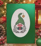 Handmade Cross Stitch Christmas Gonk Card – Green – 6 x 4 Inch - Image 1
