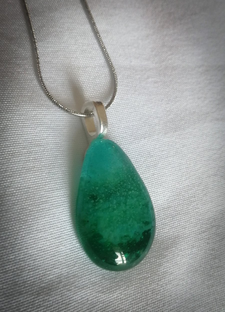 Drop of colour shades of green glass necklace