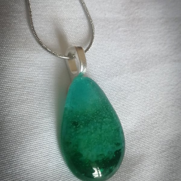 Drop of colour green glass necklace