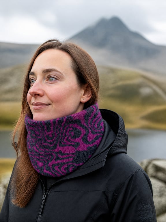 Pink Grey Scafell Pike Cowl, Contour Map Merino Neck Warmer, Lake District Gift