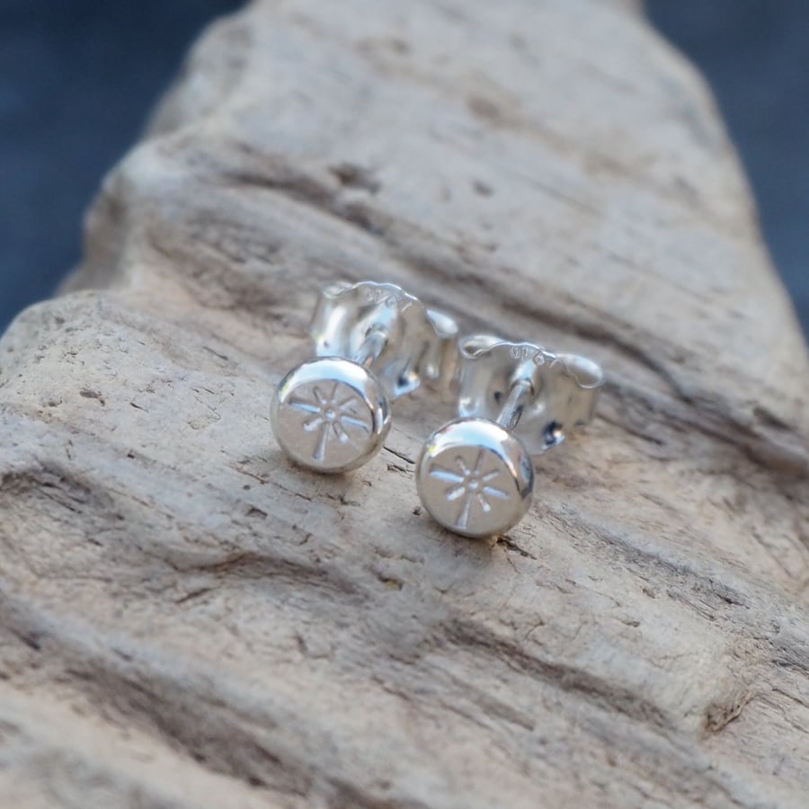 Sterling silver star burst stud earrings, Small earring studs