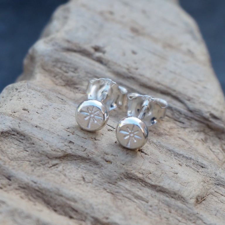 Sterling silver star burst stud earrings, Small earring studs
