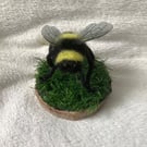 Needle Felted Bumble Bee on Log Slice